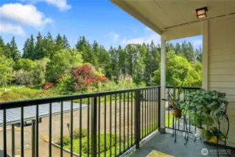 Spacious covered deck for year round use, and beautiful sylvan views