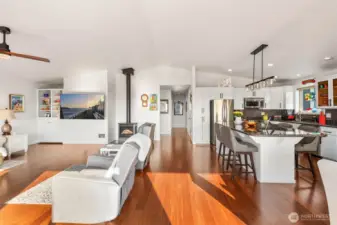 Living room is open to the kitchen and dining area.