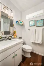Lower level full bathroom with tub.