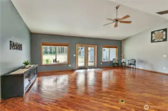 Let the light in, not the cords - French doors bring the outdoors in, floor outlet keeps the wires out