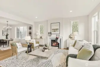 Photo of great room, model home on lot 4 at Moorlands Grove. Home backs to protected space and has stunning territorial and mountain views.