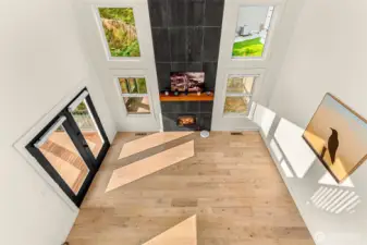 Great Room, vacant looking down from loft ~ Unstaged