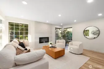 Living room with cozy fireplace