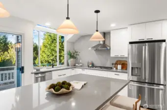 Gas stove top with overhead fan