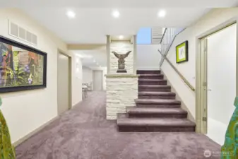 Landing in the daylight basement.  Bathroom to the left (when walking down).