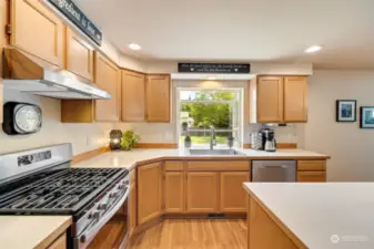 Newer stainless steel appliances include gas convection range and 3 rack dishwasher