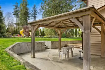 Gazebo on back stamp concrete patio
