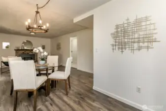 This angle of the dining room faces the family room and utility room.