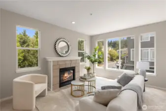 Bright Living Space with gas fireplace and natural light