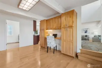 This space is to the left of the entry and flows from the backside of the kitchen. Included on this side of the house are the laundry room and entrance to the garage.