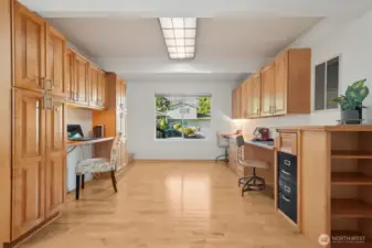 Used in most recent years as an office, this space has been a family room in years past.  (We love the amazing built-in cabinets and desk surfaces!)