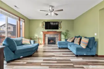 Gas fireplace and ceiling fans throughout
