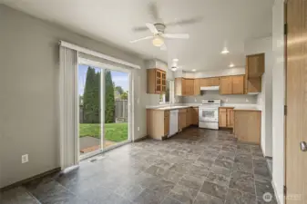 Great open space in kitchen and dining room