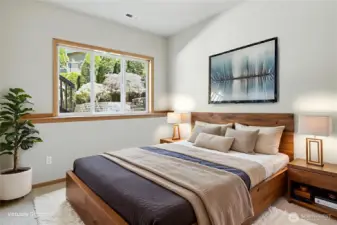 Lower Bedroom.  Virtually Staged