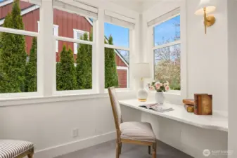 Here's the built-in computer desk already located within south-facing nook.