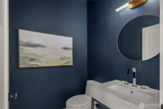 A marble vanity top in the  main floor powder room.