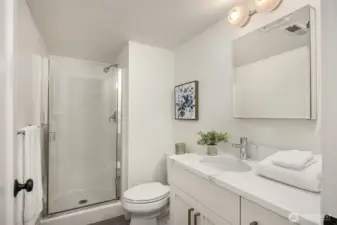 The 3/4 bath on the ground level of the home.