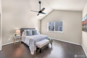 Vaulted ceilings in the large primary suite