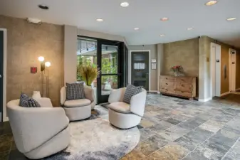 1st Floor lobby.  The gym is behind the green door.