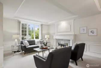 Marble surround gas fireplace in the living room.