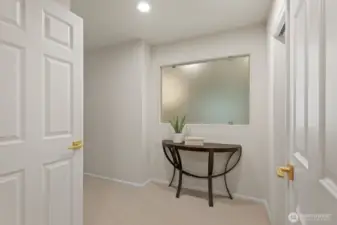 Double door entry into the primary suite on the main floor.