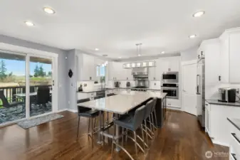 Easy access from the designer kitchen to the outdoor covered entertaining space!  Enjoy serene views of the wetlands behind and amazing sunsets!