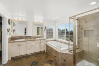 Primary 5 piece bathroom with views and adjoining spacious closet!