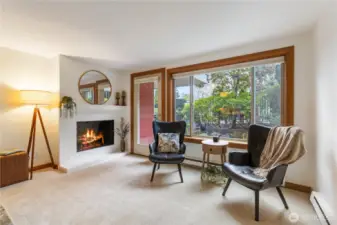 Wood burning fireplace for those chilly Seattle evenings