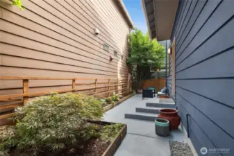 Private backyard with low-maintenance landscaping.