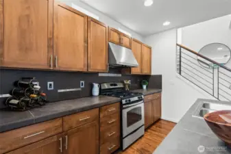 Bright kitchen with ample counter space and cabinetry.