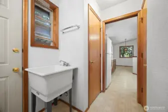 Looking from the laundry room toward the kitchen. The house is just one big circle!