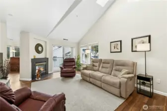 Fireplace is double sided. On your left is family room.