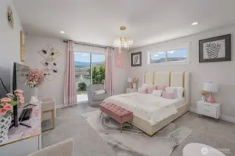 Main Brm with slider to covered deck and yard