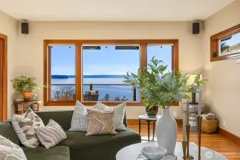 Living room with incredible views. Covered deck with heaters too!