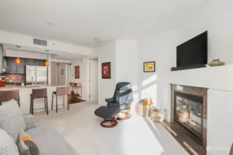 Spacious kitchen open to living area.