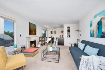 Warm and cozy carpeting and wood-burning fireplace.