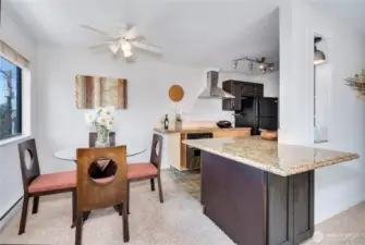 Wrap-around countertop and additional storage.
