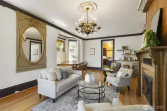 Grand living room with high ceilings