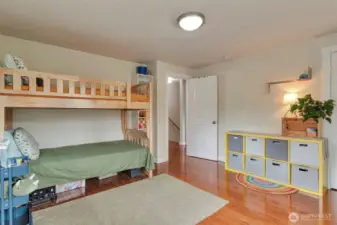 Wide plank wood laminate floors upstairs