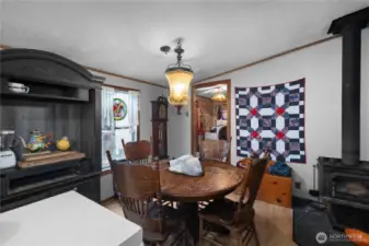 Dining Room. Wood stove.