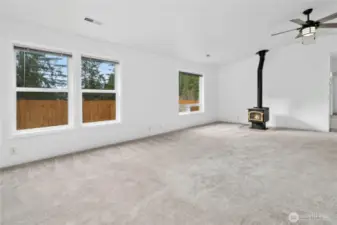 Showing the space without virtual staging. Open, bright, vaulted!