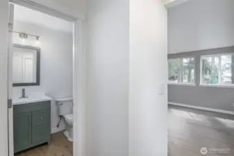 Half Bath with new vanities, sink, toilet & faucet