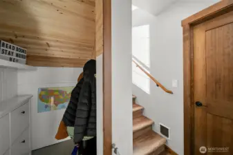 Lower level garage entry and reading nook