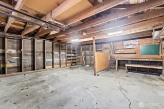 Tons of storage plus a large double sized garage with shop area and power.