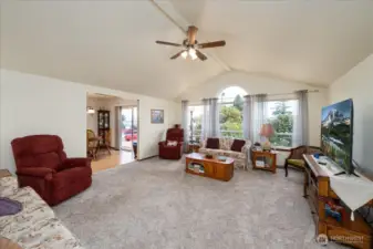 Natural light fills the living room.