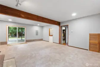 Basement includes, wood burning fireplace, wet bar, and storage