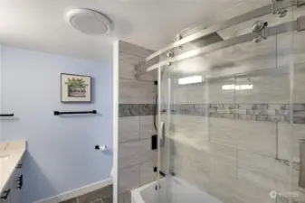 Bathroom on Lower Level with a rain shower head.