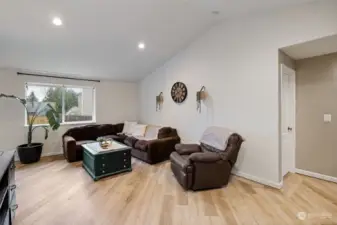 kitchen & dining to the left and bedrooms through hallway on right