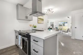 Remodeled kitchen opens up to living space