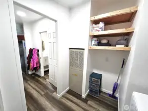 Shelving and furnace in laundry